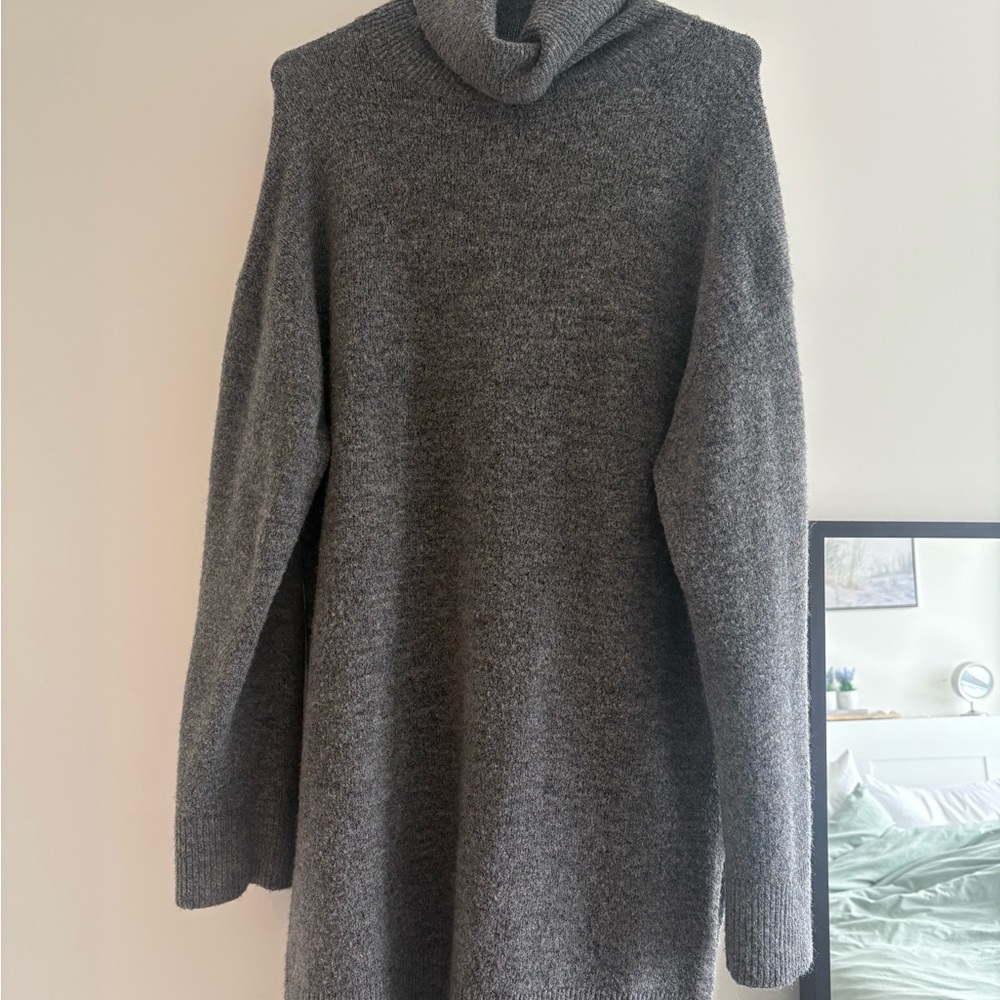 Cozy Gray Turtleneck Sweater Dress